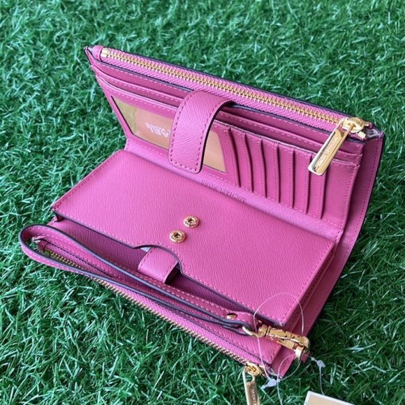 Michael Kors Jet Set Travel Large Double Zip Wristlet Wallet Rosewood Leather - Picture 7 of 16